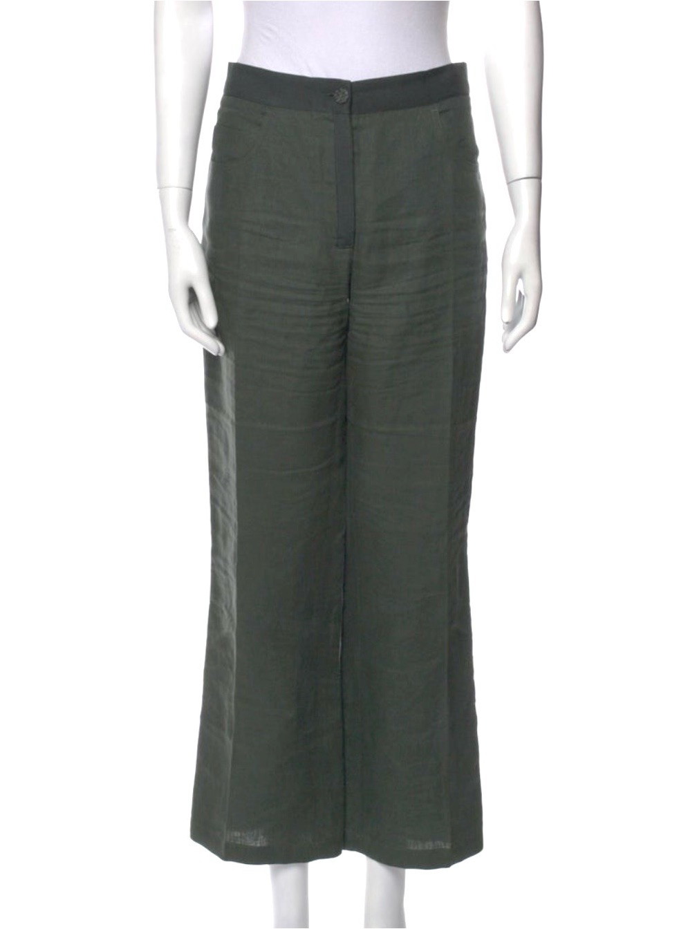 Chanel Olive Green Wide-Leg Linen Blend Pants